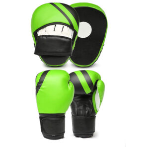 Green And Black Boxing Punch Mitts And Bag Gloves Set For Professionals